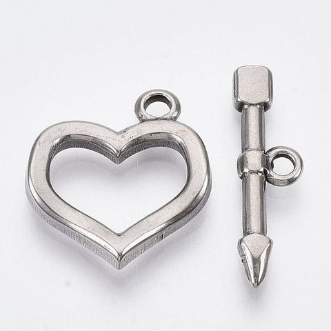 BeadsBalzar Beads & Crafts (ST7024A) 304 Stainless Steel Toggle Clasps, Heart,  20X18mm (1 SET)