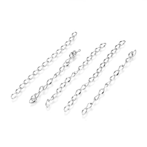 BeadsBalzar Beads & Crafts (ST7520B) STEEL COLOR (ST7520B) 304 Stainless Steel Chain Extender, Dapped Curb Chain, 45~52mm  (10 PCS)