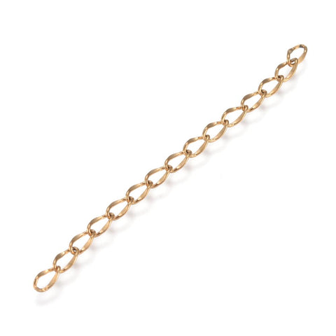 BeadsBalzar Beads & Crafts (ST7520G) GOLDEN (ST7520B) 304 Stainless Steel Chain Extender, Dapped Curb Chain, 45~52mm  (10 PCS)