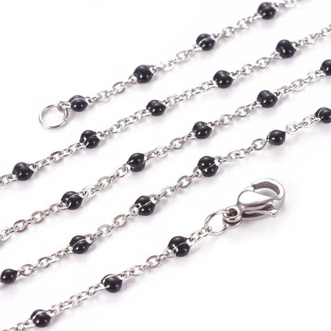 BeadsBalzar Beads & Crafts STEEL/BLACK (SC6627X) 304 Stainless Steel Cable Chain Necklaces, with Enamel Links and Lobster Claw Clasps, Solder, about (45cm) long, 1.7~2.5mm wide, clasp: 9x6.5x3mm, jump ring