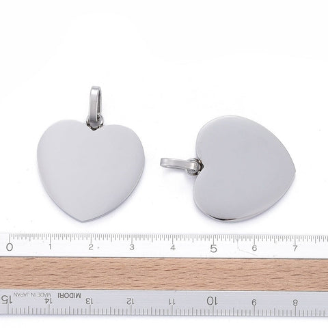 BeadsBalzar Beads & Crafts STEEL COLOR (CH8496-S) (SH8496-X) 304 Stainless Steel Stamping Blank Tag Pendants, Heart, 28mm (1 PC)