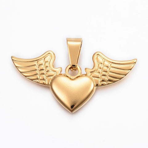BeadsBalzar Beads & Crafts (SW5526) 304 Stainless Steel Pendants, Heart with Wing, 40MM (1 PC)