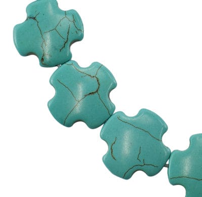 BeadsBalzar Beads & Crafts Synthetical Howlite Beads, Dyed, Cross, Turquoise 26MM (CR5157)