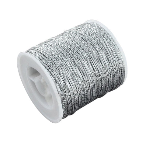BeadsBalzar Beads & Crafts (TH5467-02) SILVER (TH5467-X) 1mm Jewelry Braided Thread Metallic Cords, Silver 1mm thick (100 METS)