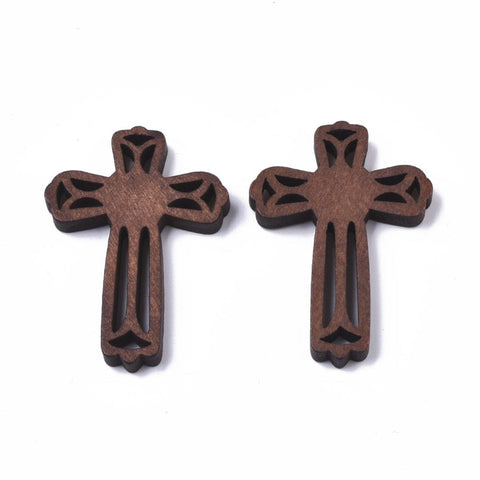 BeadsBalzar Beads & Crafts (WC8365-01) Natural Wood Cabochons, Dyed, for Religion, Cross, Coconut Brown 45.5mm (10 PCS)