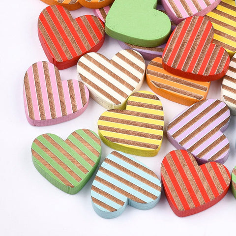 BeadsBalzar Beads & Crafts (WH7683-M) Painted Natural Wooden Cabochons, Heart 19x20.5mm (10 PCS)