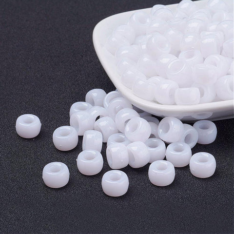 BeadsBalzar Beads & Crafts WHITE (AB4383-1) (AB4383-X) ) Opaque Acrylic European Beads, Barrel, 9mm  (+-50 PCS)