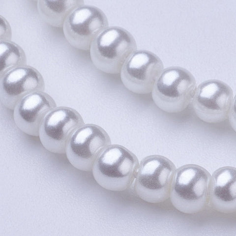 BeadsBalzar Beads & Crafts WHITE (BE7814-B01) (BE7814-X) Glass Pearl Beads Strands, Pearlized, Round, 3mm