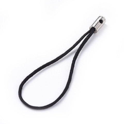 PANDA (MB7977-BLA) Mobile Phone Strap, Colorful DIY Cell Phone Straps, Nylon Cord Loop with Alloy Ends, Black Size: cord loop: about 45mm (20 PCS)
