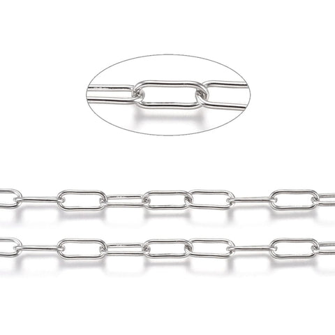 BeadsBalzar Beads & Crafts 1 METER (SC8913-1M-P) (SC8913-P-X) 304 Stainless Steel Paperclip Chains, Unwelded, Link: 17x7x1.5mm