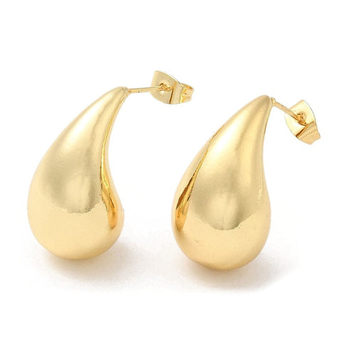 BeadsBalzar Beads & Crafts 18KT.GOLD PLATED (GQE9196-18KT) (GQE9196-X) Brass Twist Teardrop Stud Earring, 26.5x14mm (1 PAIR)
