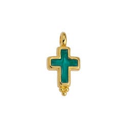 BeadsBalzar Beads & Crafts 24KT GOLD PLATED / GREEN 6pc Alloy Cross motif ethnic pendant 17x9mm