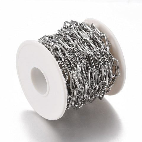 BeadsBalzar Beads & Crafts 5 METER ROLL (SC8913-5M-P) (SC8913-P-X) 304 Stainless Steel Paperclip Chains, Unwelded, Link: 17x7x1.5mm