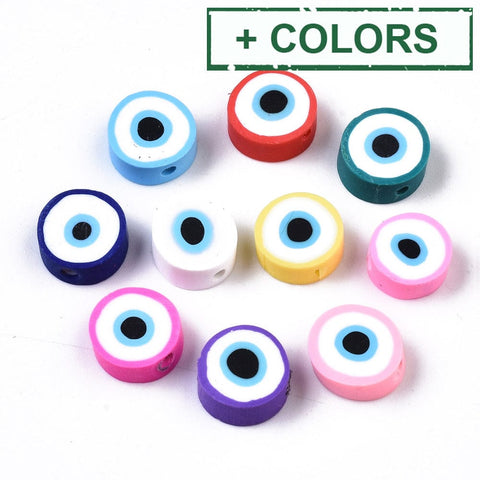 BeadsBalzar Beads & Crafts 80pc Polymer Clay Beads,  Evil Eye, 10.5-12.5mm