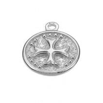 BeadsBalzar Beads & Crafts (925-P152-RP) SILVER 925 15MM EMBOSSED CELTIC CROSS MEDALS WITH ONE RING (1 PC)