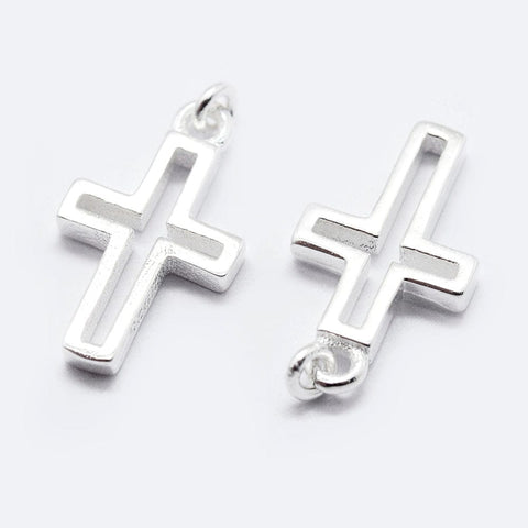 BeadsBalzar Beads & Crafts (925P-8483-S-2PC) 925 Sterling Silver Pendants, Cross, Carved with 925, 12.5mm (2 PCS)