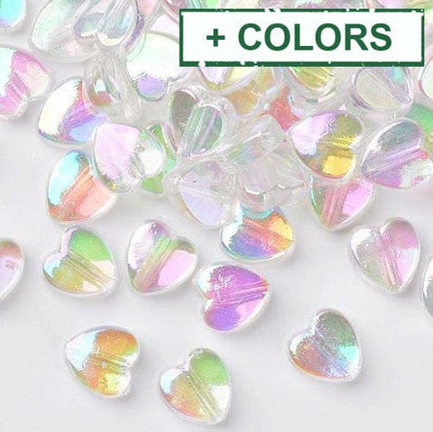 BeadsBalzar Beads & Crafts (AP8781-X) Transparent Acrylic Beads, Heart, AB, 8x8x3mm, Hole: 1.5mm (30 GMS / +- 150 PCS)