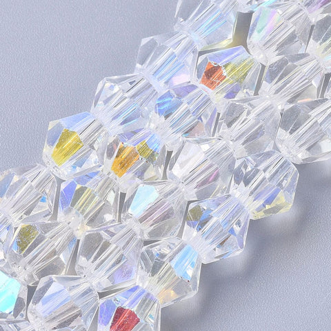 BeadsBalzar Beads & Crafts (BB9038-C17) Electroplate Glass Beads, AB Color Half Plated, Faceted, Bicone, Clear AB 6mm (1 STR)