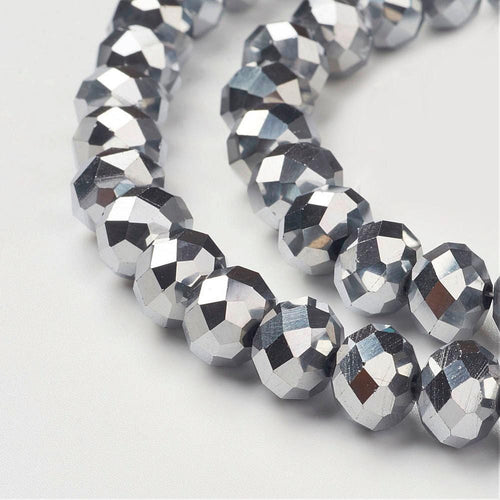 BeadsBalzar Beads & Crafts (BE8756-S) Electroplate Glass BeadS Faceted, Rondelle, Silver Plated 10x7mm (1 STR)