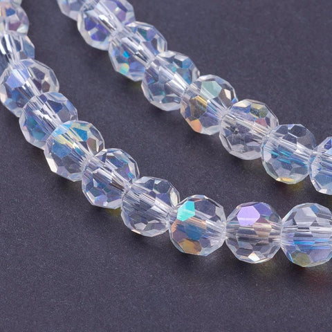 BeadsBalzar Beads & Crafts (BE9037-AB03) Electroplate Glass Beads, AB Color, Faceted, Round, Clear AB 6mm (1 STR)