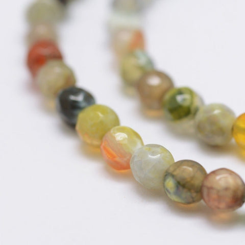BeadsBalzar Beads & Crafts (BG4727) Faceted Natural Fire Agate Beads Strands, Round, Dyed & Heated  4MM