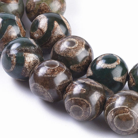 BeadsBalzar Beads & Crafts (BG5377) Tibetan Style 3-Eye dZi, Natural Agate, Dyed, Round, Coffee 10mm (1 STR)