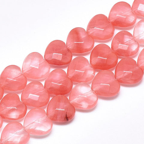 BeadsBalzar Beads & Crafts (BG8859-14) Cherry Quartz Glass Beads, Faceted, Heart, 14.5~15mm (2 PCS)
