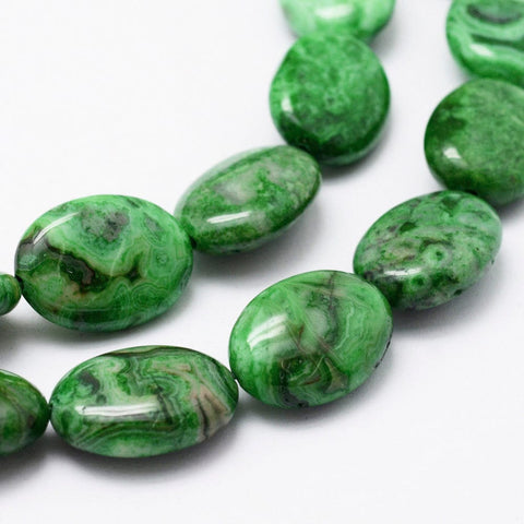 BeadsBalzar Beads & Crafts (BG8877A) Natural Crazy Agate Beads Strands, Flat Oval, Dyed, Lime Green, 18x13x5.5~6mm, Hole: 1mm