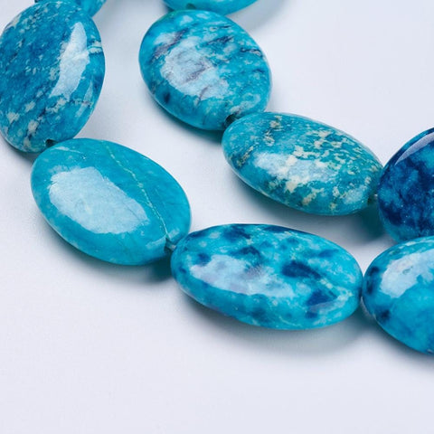 BeadsBalzar Beads & Crafts (BG8884B) Natural Gemstone Beads, Dyed & Heated, Oval, Deep Sky Blue, 24~25x17~18x6~7mm (1 STR)