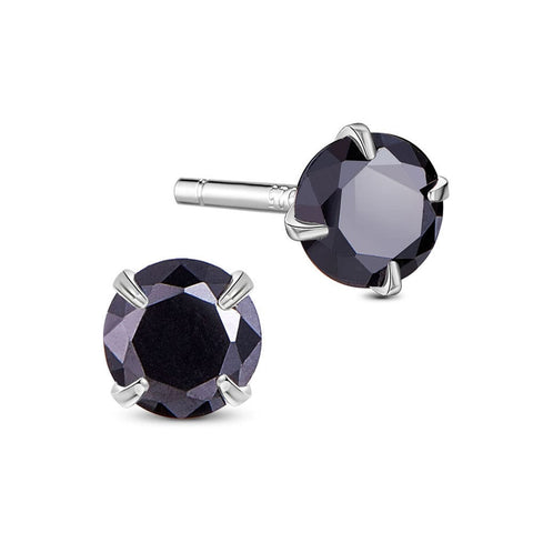 BeadsBalzar Beads & Crafts BLACK (925P-9180-03) (925P-9180-X) Rhodium Plated 925 Sterling Silver Four Pronged Ear Studs, 7mm (1 PAIR)