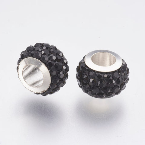 BeadsBalzar Beads & Crafts BLACK (EB9090-07) (EB9090-X) 304 Stainless Steel European Beads, Large Hole Beads, Rondelle, 11x7.5mm  (2 PCS)
