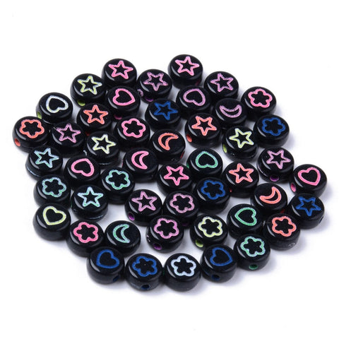 BeadsBalzar Beads & Crafts BLACK MIX (AB7604-MB) (AH7604-X) Opaque Acrylic Beads, Flat Round 7mm (10 GMS +-70 PCS)
