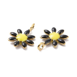 BeadsBalzar Beads & Crafts BLACK (SF8722-08) (SF8722-X) 304 Stainless Steel Charms, with Enamel, Flower, 7.5x10mm (5 PCS)