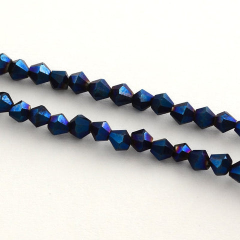 BeadsBalzar Beads & Crafts BLUE PLATED  (BB3962-03) (BB3962-X) Electroplate Glass Bead Strands, Rainbow Plated, Faceted Bicone, 3X3.5mm (1 STR)