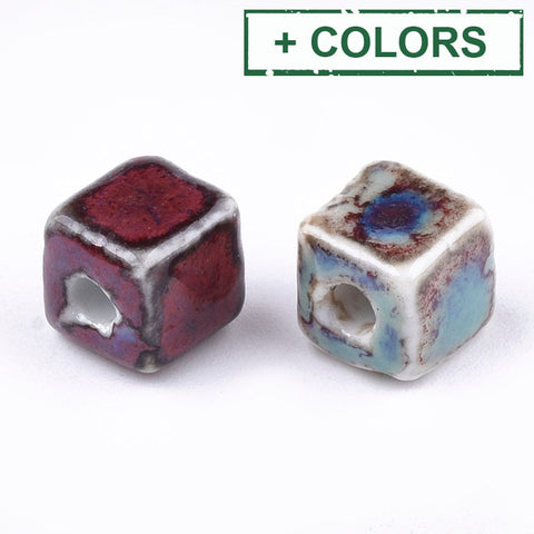 BeadsBalzar Beads & Crafts (CB8942-X) Glazed Porcelain Beads, Cube, 8mm (10 PCS)