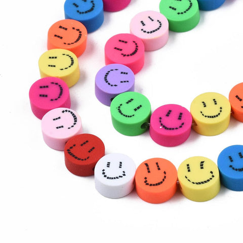 BeadsBalzar Beads & Crafts (CB9183-049) Polymer Clay Beads, Flat Round with Smiling Face, Mixed 9~9.5mm (40 PCS)