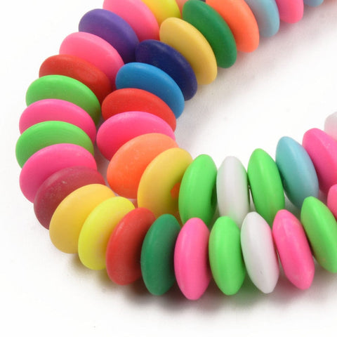BeadsBalzar Beads & Crafts (CB9201-A02) Polymer Clay Beads, Flat Round, Colorful, 8.5~9x3.5mm (1 STR)