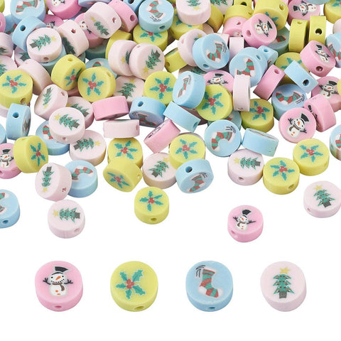 BeadsBalzar Beads & Crafts (CH8984-02) Polymer Clay Beads, Christmas Theme, Flat Round, Mixed 10mm (30 PCS)