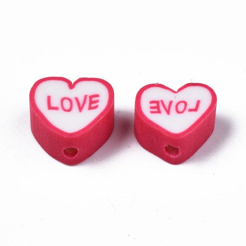 BeadsBalzar Beads & Crafts (CL9123-07) Polymer Clay Beads, Heart with Love, Red, 9~11mm (+-40 PCS)