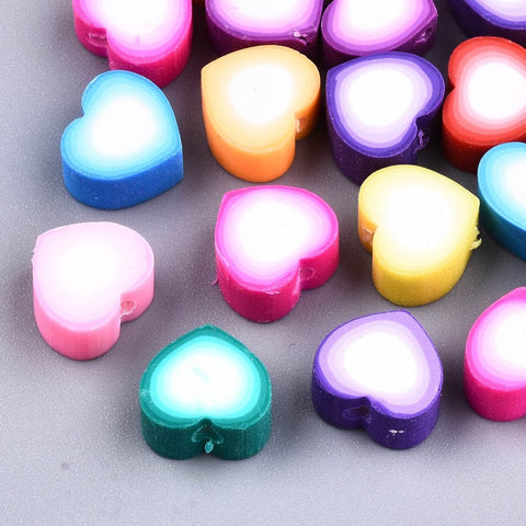 BeadsBalzar Beads & Crafts (CL9130-M) Polymer Clay Beads, Heart, Mixed Color, 9.5x10x5mm (30 PCS)