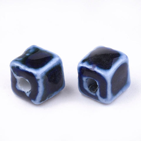 BeadsBalzar Beads & Crafts DARK BLUE ANTIQUE (CB8942-37B) (CB8942-X) Glazed Porcelain Beads, Cube, 8mm (10 PCS)