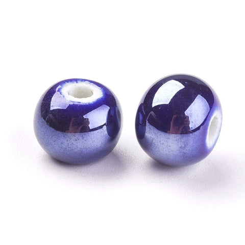BeadsBalzar Beads & Crafts DARK BLUE (CB8994-14) (CB8994-X) Handmade Porcelain Beads, Pearlized, Round, Red 10mm (10 PCS)