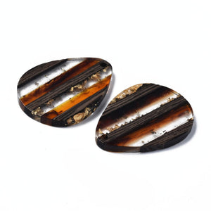 BeadsBalzar Beads & Crafts DARK ORANGE WITH GOLD FOIL (OR8784-A01) (OR8784-X) Stripe Resin & Walnut Wood Pendants, Teardrop, 36x26x3mm (2 PCS)