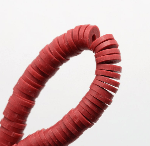 BeadsBalzar Beads & Crafts DARK RED (HE6578A) (HE6578-X) Handmade Polymer Clay Beads, Disc Heishi Beads 6mm (1 STR)