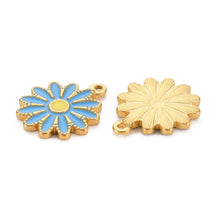 Load image into Gallery viewer, BeadsBalzar Beads &amp; Crafts DODGER BLUE (SF8755-B) (SF8855-X) 304 Stainless Steel Enamel Pendants, Ion Plating(IP), Golden, Flower, 18x15.5x2mm (2 PCS)
