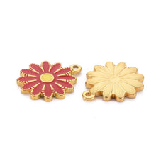 Load image into Gallery viewer, BeadsBalzar Beads &amp; Crafts FIREBRICK (SF8755-C) (SF8855-X) 304 Stainless Steel Enamel Pendants, Ion Plating(IP), Golden, Flower, 18x15.5x2mm (2 PCS)
