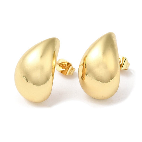 BeadsBalzar Beads & Crafts (GQE9197-18GP) Rack Plating Brass Teardrop Stud Earrings, Real 18K Gold Plated, 18x11.5mm (1 pair)
