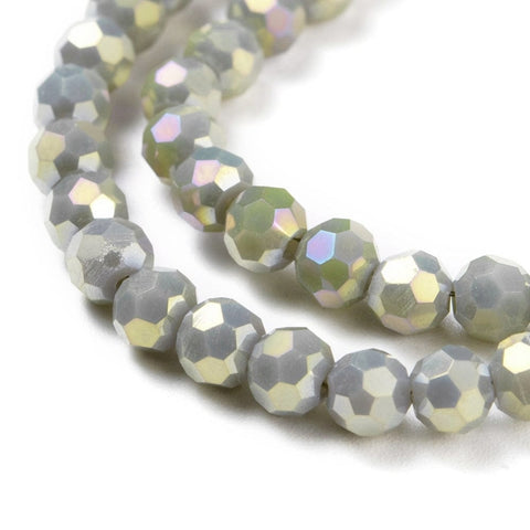 BeadsBalzar Beads & Crafts GRAY (BE8038-16) (BE8038-X) Faceted Round Full Rainbow Plated Electroplate Glass Beads 4mm (1 STR)