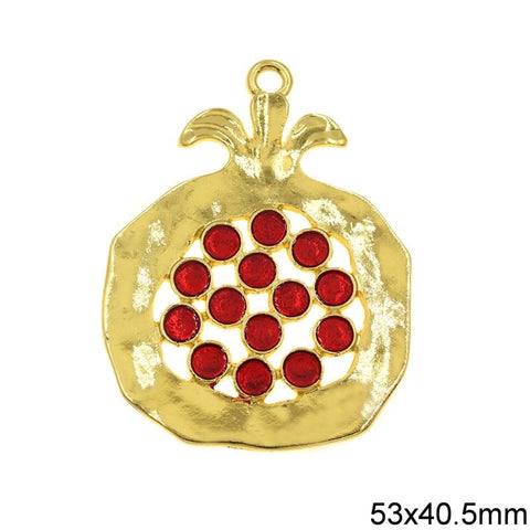 BeadsBalzar Beads & Crafts (GTP8948A) Lucky Charm Pomegranate with Red Enamel 53x40.5mm (1 PC)