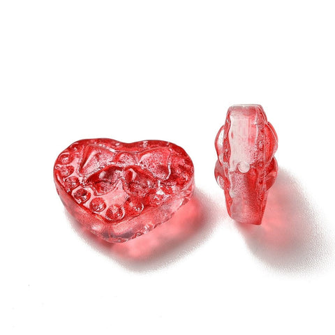 BeadsBalzar Beads & Crafts (HE8860-A) Glass Beads, Heart with Bowknot, Red, 14x16x7.5mm (10 PCS)